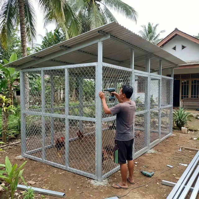 Model Kandang Dinding Kawat Integrasi (Gemini AI)