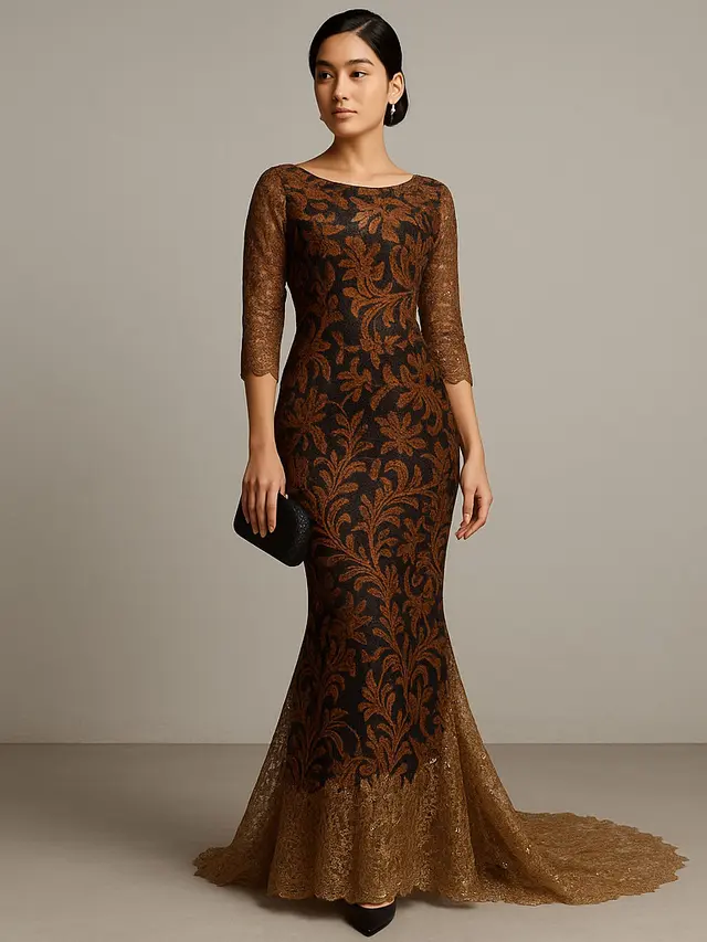Model Long Dress Batik Kombinasi Brokat Lengan 3/4, Pilihan Elegan untuk Acara Formal