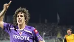 Kegembiraan striker Fiorentina, Stevan Jovetic setelah mencetak gol menghadapi Sporting Lisbon di leg kedua playoff Liga Champions di Artemio Franchi, Florence, 26 Agustus 2009. AFP Photo/FABIO MUZZI