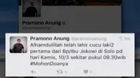 Petugas masih mengevakuasi KA yang anjlok di Stasiun Tanah Abang. Sementara itu lahirnya cucu pertama Jokowi disampaikan Sekretaris Kabinet.