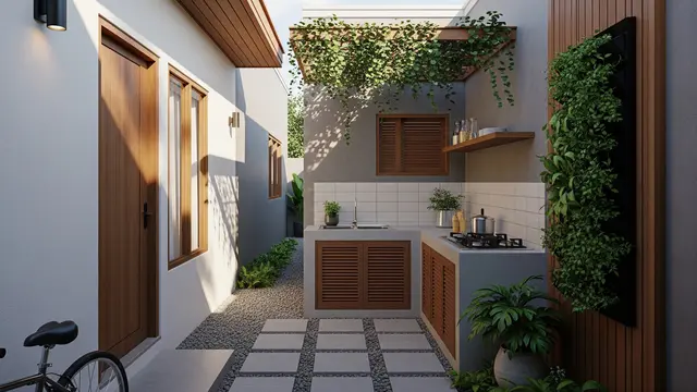 Desain Rumah 1 Lantai Tipe 36 di Gang Sempit dengan Dapur Belakang Terbuka/Gemini AI