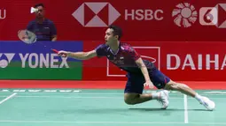 Tunggal putra bulu tangkis Indonesia, Jonatan Christie sukses melenggang ke babak 16 besar Indonesia Masters 2025. (Liputan6.com/Herman Zakharia)