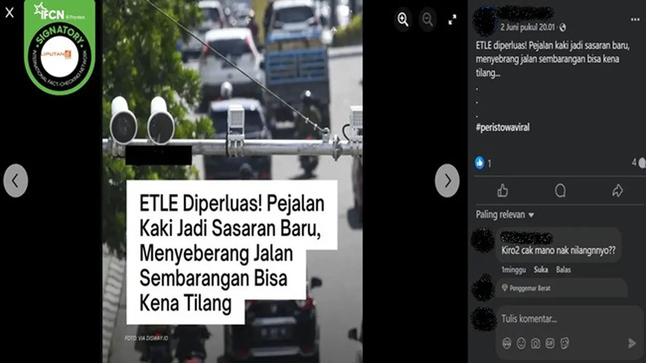 Gambar tangkapan layar kabar tentang pejalan kaki bisa kena tilang ETLE. (sumber: Facebook)