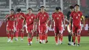 Beberapa pemain Timnas Indonesia U-22 sesaat sebelum berhadapan dengan India pada laga uji coba yang digelar di Stadion Madya Gelora Bung Karno (GBK), Jakarta, Jumat (10/10/2025) malam WIB. (Bola.com/Muhammad Iqbal Ichsan)