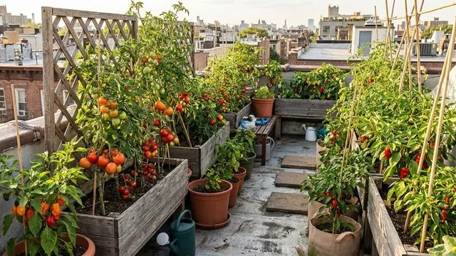 Ilustrasi Kebun Tomat dan Cabai di Rooftop