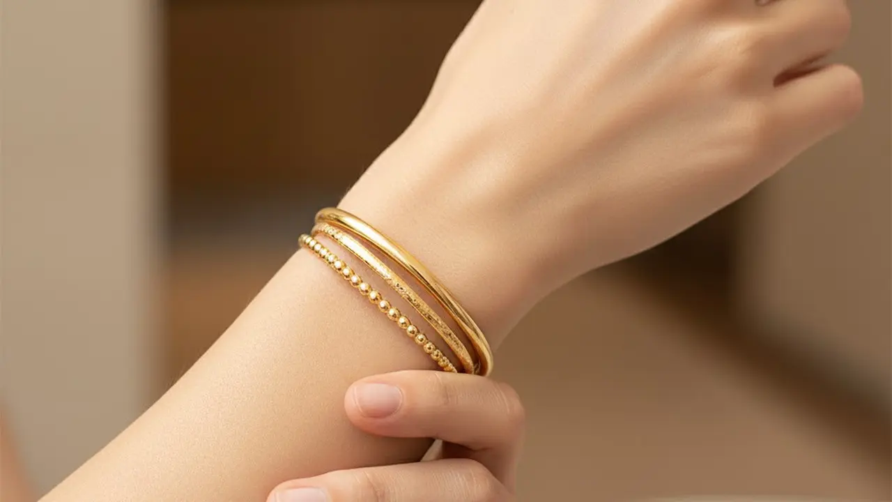 Model Gelang Emas 5 Gram Bangle Polos yang Elegan tapi Berkilau (Image by Gemini AI)