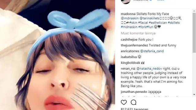 Madonna kencangkan wajah pakai facial garpu. (Foto: Instagram @madonna)