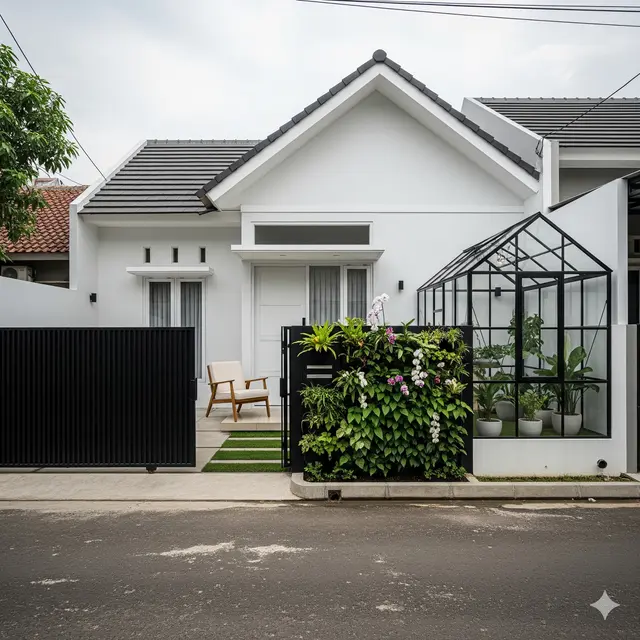 Model Rumah Tipe 45 Murah dengan Atap Pelana di Gang Perumahan Sempit. Gemini