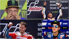 Berikut ini klasemen sementara MotoGP 2017 hingga GP Ceska di Sirkuit Brno. Marc Marquez masih teratas sementara Valentino Rossi tertahan di peringkat keempat. (Kolase foto-foto dari AP-AFP)