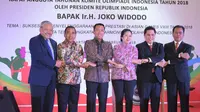 Menko PMK Puan Maharani bersama Menpora Imam Nahrawi, Erick Thohir, Tono Suratman, Muddai Madang, dan Hayono Isman membuka Rapat Anggota Tahunan (RAT) Komite Olimpiade Indonesia (KOI)