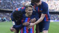 Raphinha mencetak gol untuk Barcelona saat melawan Valencia di Camp Nou pada lanjutan La Liga Spanyol (AFP)