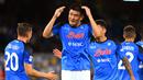 Selebrasi bek Napoli, Kim Min Jae setelah mencetak gol ke gawang Monza dalam laga Serie A Liga Italia 2022/2023 di Diego-Maradona Stadium, Naples (21/8/2022). Pemain Korea Selatan berusia 26 tahun yang mulai membela Napoli pada awal musim 2022/2023 ini tercatat pernah membawa Jeonbuk Hyundai Motors menjuarai Liga Utama Korea (K League 1) dua musim berturut-turut pada 2017 dan 2018. (AFP/Alberto Pizzoli)