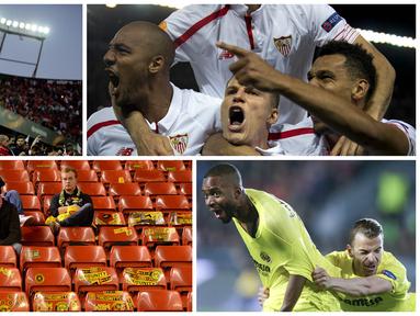 10 foto terbaik babak perempat final Liga Europa diwarnai oleh ekspresi para pemain Sevilla yang berhasil lolos berkat adu penalti dan kemurungan fans Dortmund. (AFP-Reuters) 