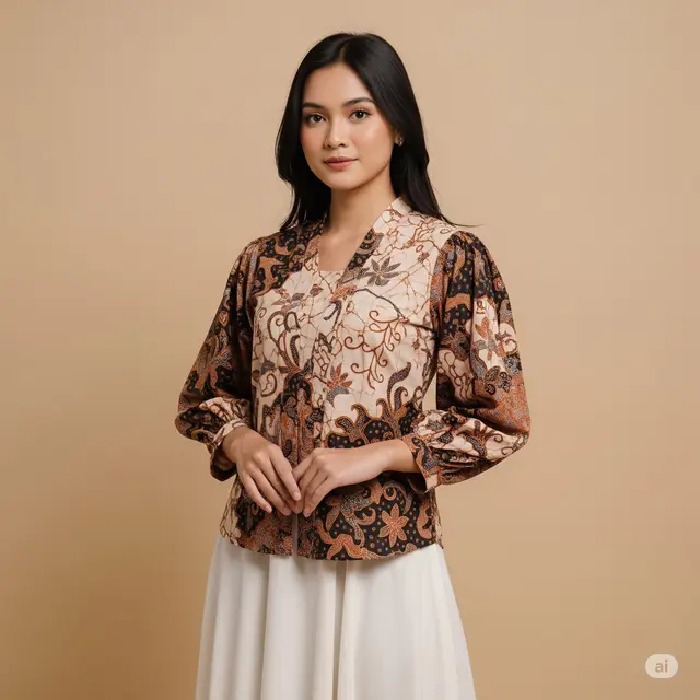 Model Baju Batik Wanita Terbaru Lengan Panjang. Foto: Gemini