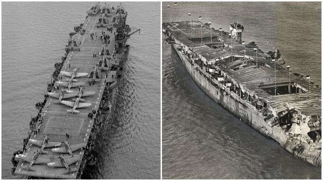 Kapal induk USS Independence sengaja ditenggelamkan sebagai bagian dari uji coba ledakan nuklir di Bikini Atoll, kepulauan Marshall. (Sumber Live Science)