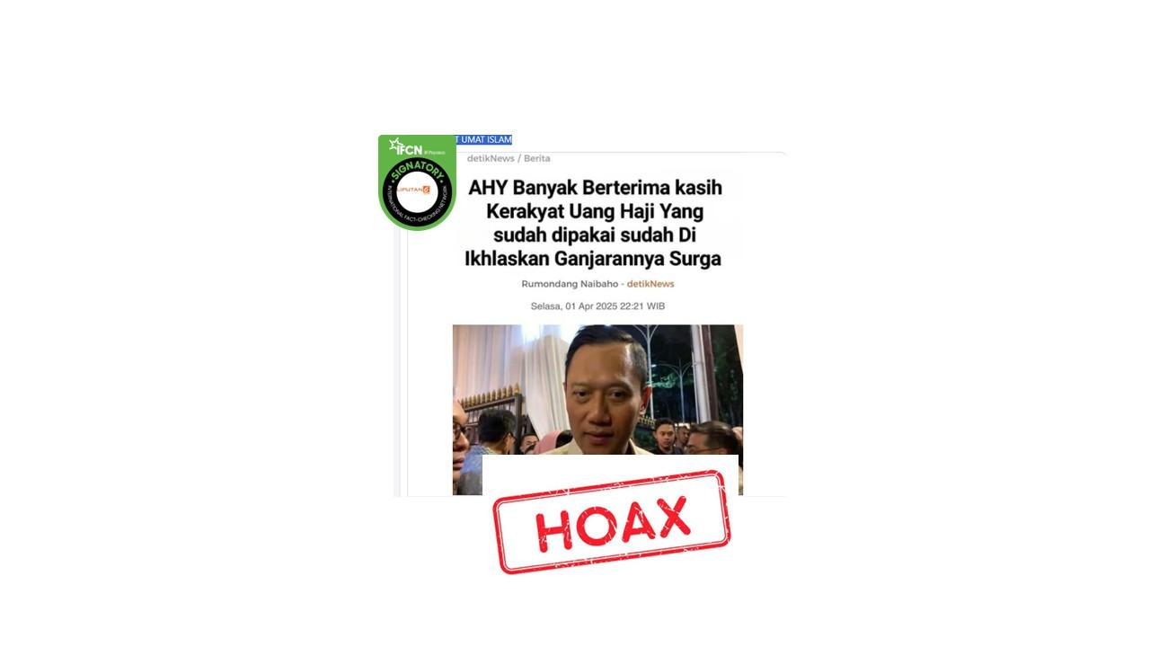 Cek fakta artikel AHY berterimakasih pada rakyat karena ikhlaskan dana haji
