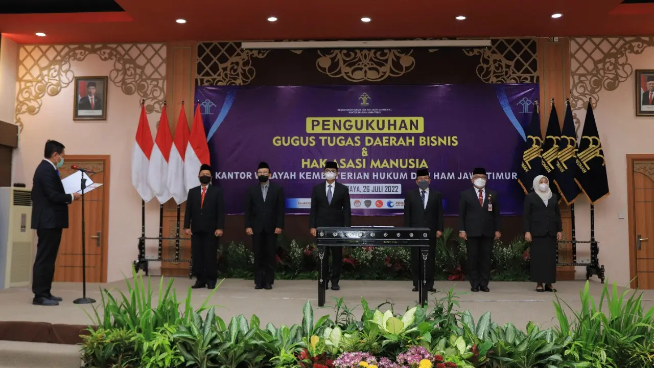 Kanwil Kemenkumham dan Pemerintah Provinsi Jawa Timur berkolaborasi membentuk Gugus Tugas Daerah Bisnis dan HAM. (Dian Kurniawan/Liputan6.com)