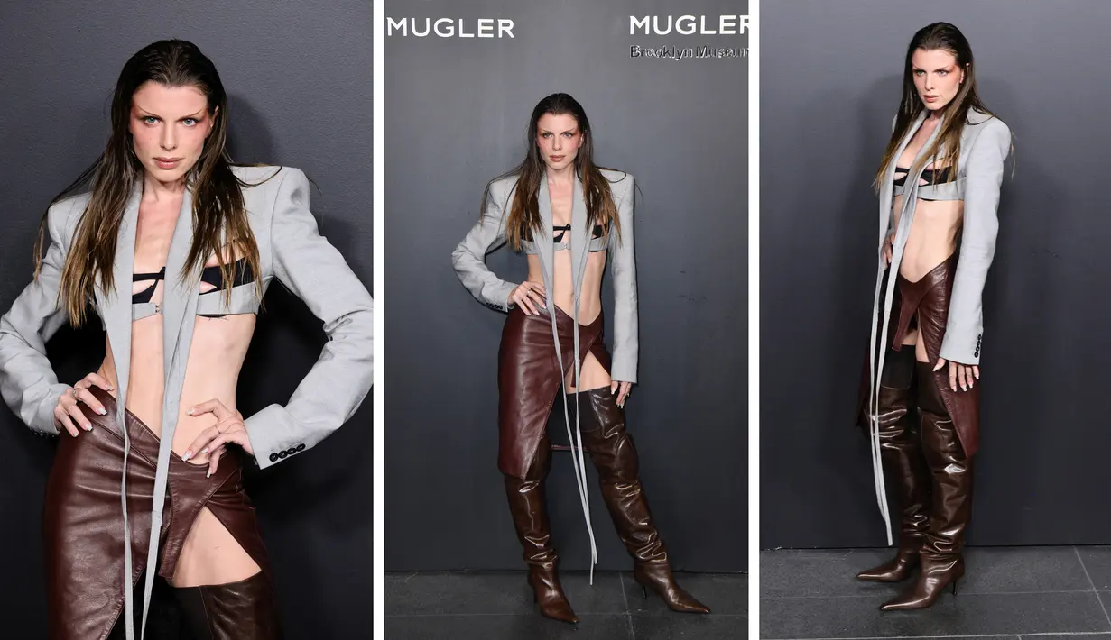 Foto kolase Julia Fox saat menghadiri Pembukaan Pameran Mugler Couturissime di Museum Brooklyn  di New York City pada 15 November 2022. (Theo Wargo/Getty Images/AFP)