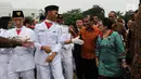 Presiden ke-5 RI Megawati Soekarnoputri saat menghadiri apel kebangsaan Purna Paskibraka Indonesia (PPI) di lapangan PP-PON Kemenpora Cibubur, Jakarta Timur, Rabu (23/8). (Liputan6.com/Yoppy Renato)