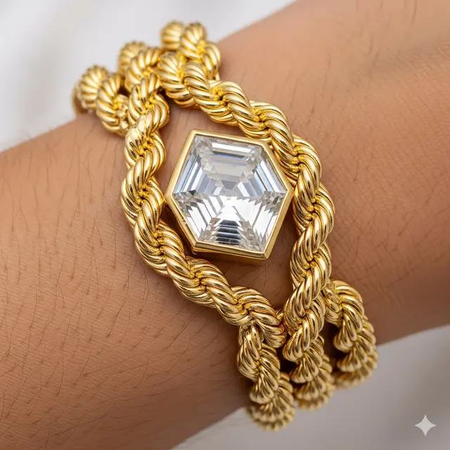 Gelang Tali Emas dengan Permata Geometris
