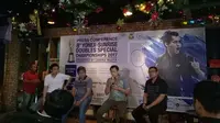 Legenda bulutangkis Indonesia, Candra Wijaya, berbicara pada konferensi pers menjelang Yonex-Sunrise Doubles Championship Presented by Candra Wijaya, di Jakarta, Senin (11/12/2017). (Bola.com/Budi Prasetyo Harsono)