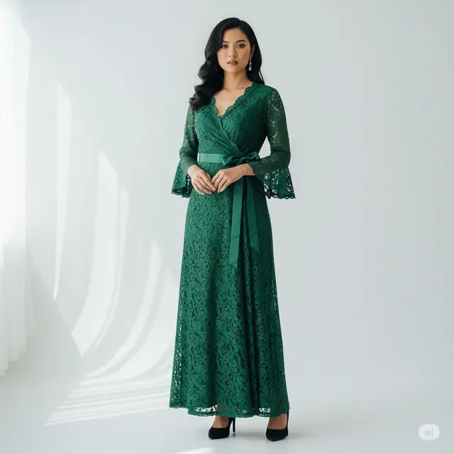 Model Dress Brokat Panjang Non Hijab Terbaik.