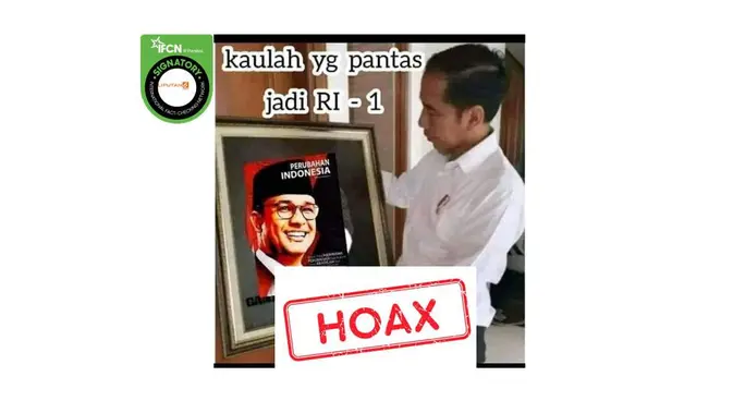<p>Cek Fakta Presiden Jokowi memegang gambar Anies Baswedan</p>