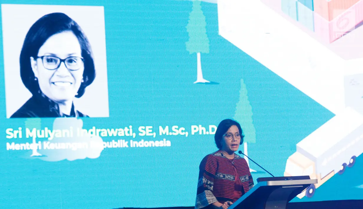 Menteri Keuangan Sri Mulyani memberikan sambutan pada acara Diklatda HIPMI Jaya 2019 di Jakarta, Rabu (27/2). Diklatda mengusung tema Pengusaha Lokal dan Tantangan di Era Proteksionisme Global berupa pendidikan dan pelatihan. (Liputan6.com/HO/Dodi)