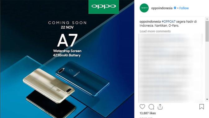 Oppo A7 segera meluncur di Indonesia. (Doc: Oppo Indonesia)