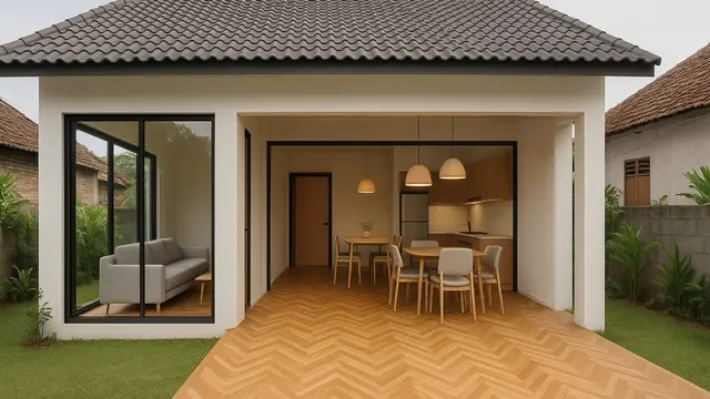 Inspirasi Rumah Bagus Sederhana dengan Lantai Kayu yang Memikat/via ChatGPT