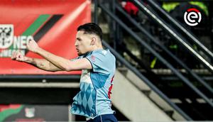 Selebrasi ala Cristiano Ronaldo dilakukan bek Fortuna Sittard, Justin Hubner setelah membobol gawang NEC Nijmegen dalam lanjutan Eredivisie 2025/2026, Minggu (1/3/2026) dini hari WIB. (Dok. Eredivisie)