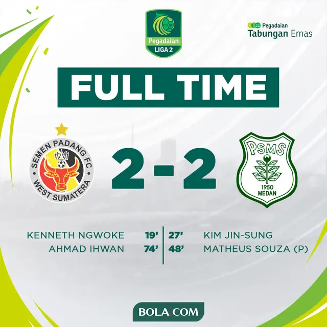 Pegadaian Liga 2 - Hasil Pertandingan - Semen Padang Vs PSMS Medan
