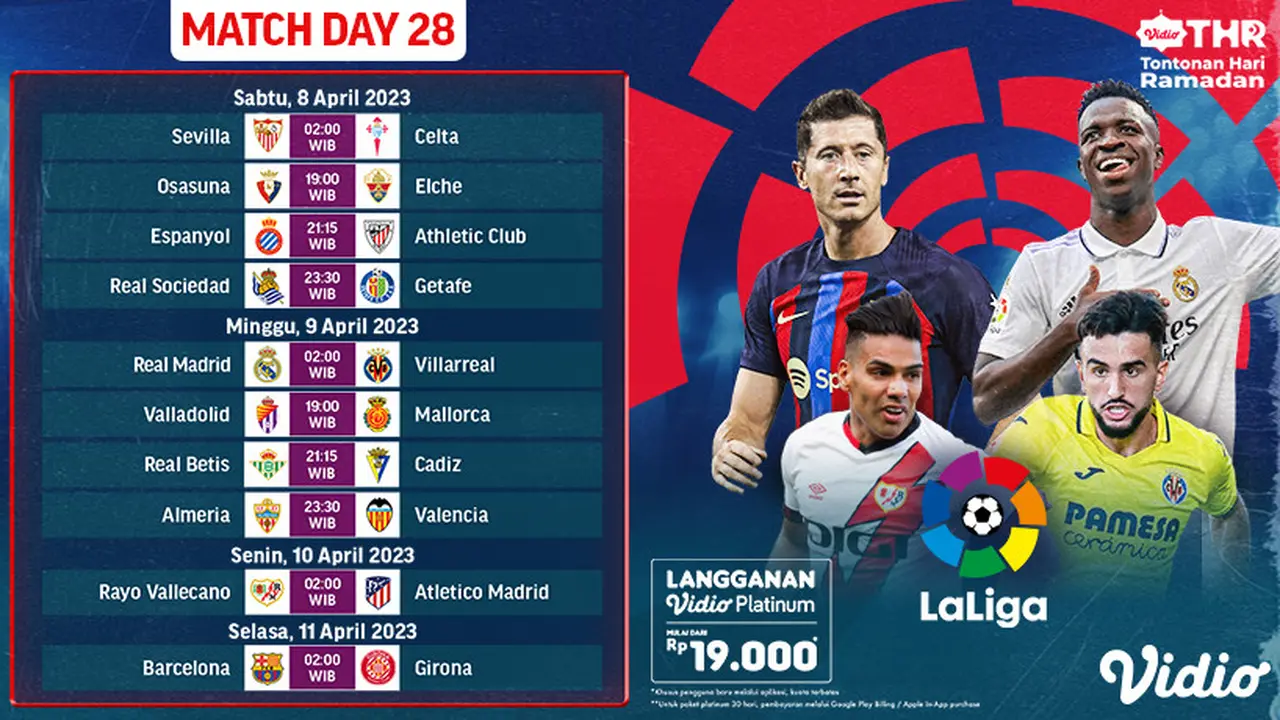 Jadwal Pertandingan La Liga Spanyol Week 27 Live Vidio, 8-11 April : Sevilla Vs Celta, Osasuna Vs Elche