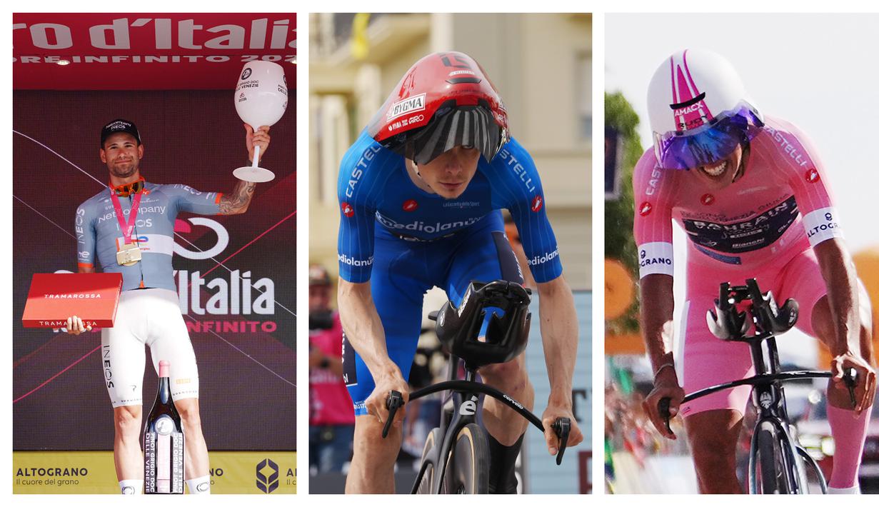 Drama mewarnai etape 10 Giro d'Italia 2026, Selasa (19/05/2026) waktu setempat. Pada etape tersebut, para pembalap beradu cepat pada sesi Individual Time Trial (ITT) yang menempuh jarak 42km dari Viareggio hingga Massa, Italia. (Foto kolase:AP Photo dan AFP)