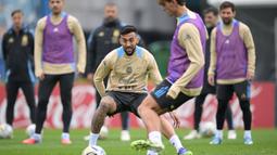 Pemain Timnas Argentina kembali berkumpul untuk melakukan sesi latihan di Ezeiza, Provinsi Buenos Aires, Argentina, pada 2 September 2025. (JUAN MABROMATA/AFP)
