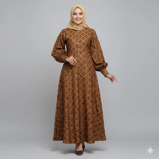 Gamis Batik Bishop Sleeve untuk Acara Formal. Gemini