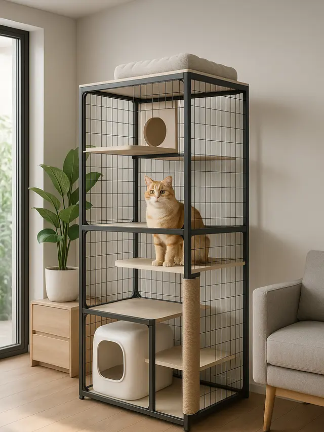 Inspirasi Desain Kandang Kucing Indoor Tingkat yang Unik/via GPT
