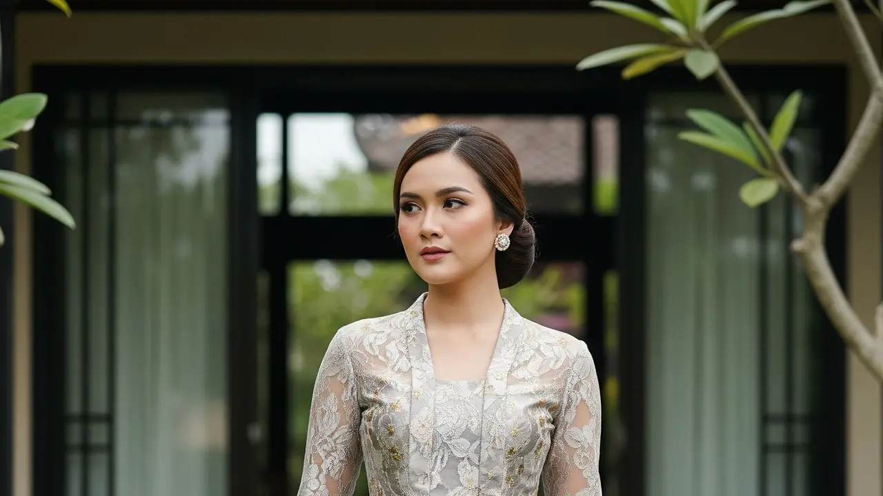 Model Kebaya Modern Brokat Batik dengan Rok Lilit