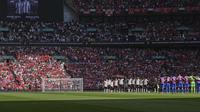 Momen skuad Crystal Palace vs Liverpool&nbsp;mengheningkan cipta untuk almarhum Diogo Jota dan Andre Silva jelang laga Community Shield di Stadion Wembley, Minggu (10/08/2025). (AP Photo/Dave Shopland)
