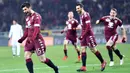 Gelandang Torino, Marco Benassi, merayakan gol yang dicetaknya ke gawang AC Milan. Torino sempat unggul 2-0 melalui gol Andrea Belotti dan Benassi yang keduanya terjadi pada babak pertama. (EPA/Alessandro Di Marco)