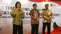Menkeu Sri Mulyani dalam Business Matching VI dan Indonesia Catalogue Expo and Forum (ICEF) Tahun 2023, di Jiexpo Kemayoran, Jakarta, Kamis (3/8/2023).