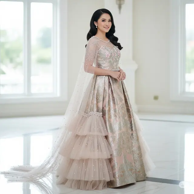 Model Long Dress Brokat Cape