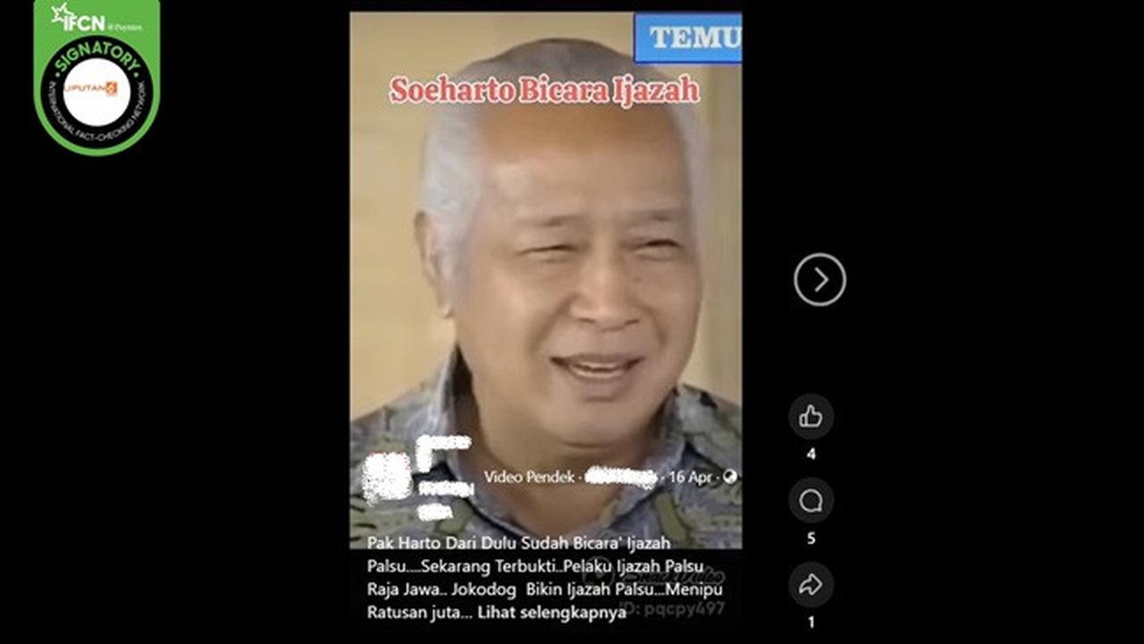 Gambar tangkapan layar video yang diklaim Presiden ke-2 RI Soeharto berbicara soal ijazah palsu. (sumber: Facebook)