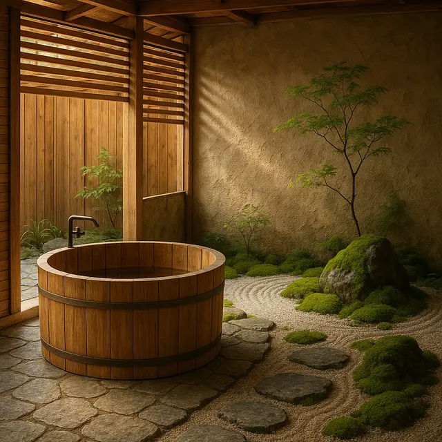 Inspirasi Kamar Mandi Semi Outdoor Bergaya Jepang (Image by ChatGPT)