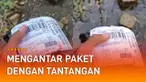 momen kocak dan menantang dialami oleh seorang kurir pengantar paket ketika sedang mengantar barang.