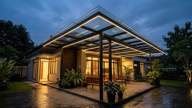 Kanopi Transparan dengan Lampu LED