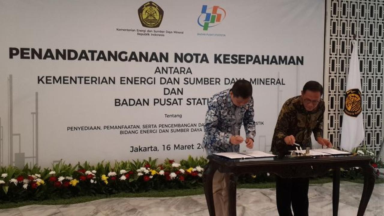 Kementerian ESDM dan BPS menyepakati pertukaran data pada sektor ESDM, Jumat (16/3/2018). (Wicak/Liputan6.com)