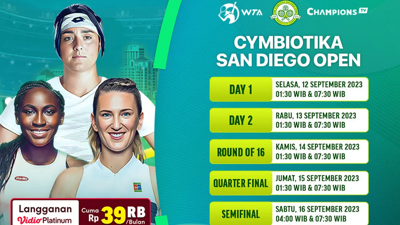 Jadwal Live Streaming WTA 500 Cymbiotika San Diego Open 2023 di Vidio, 12-17 September 2023