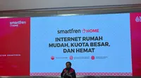 Presdir Smartfren Merza Fachys menjelaskan tentang kehadiran Smartfren Home di Jakarta. (Liputan6.com/ Agustin Setyo Wardani)
