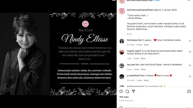Penyanyi Senior Nindy Laoh Meninggal Dunia. (instagram.com/senimannusantaraofficial)